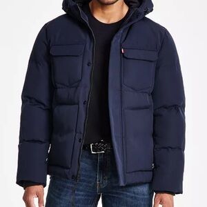 NEW Levi’s Quilted Hooded Puffer Jacket Men’s Large Navy Blue